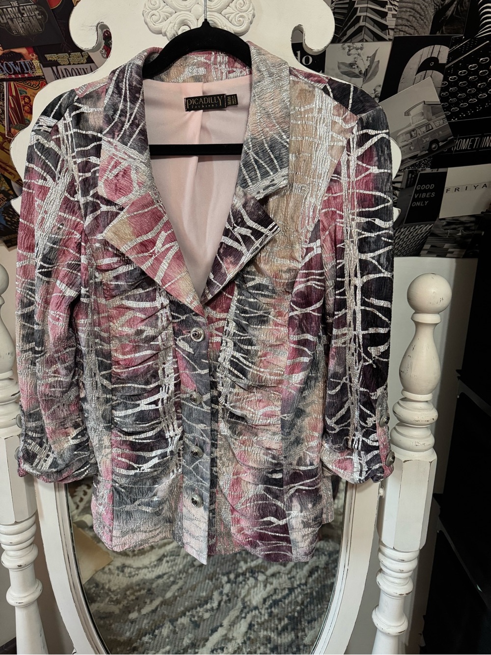 Picadilly Fashion Metallic Pink and Gray Abstract Blazer